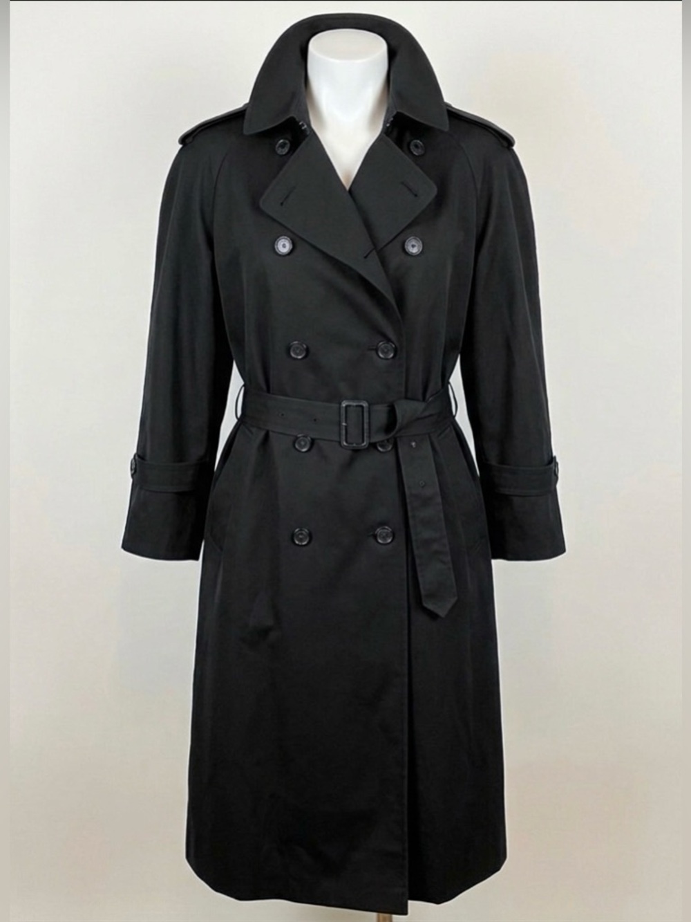 Picadilly of London Double Breasted Trench Coat Black Mens 48R Bespoke Military